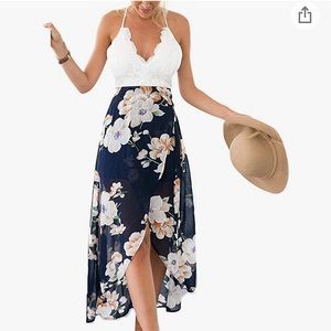 Backless midi dress with lace top